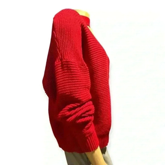 Eloquii women's red holiday Red Open V-Neck Sweater Cozy Knit size 16/18 - Picture 7 of 10